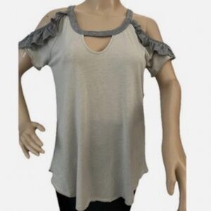 CHASER Tee Top Open Back Cutout Long Sleeves Casual Loose Shirt Gray Medium NEW